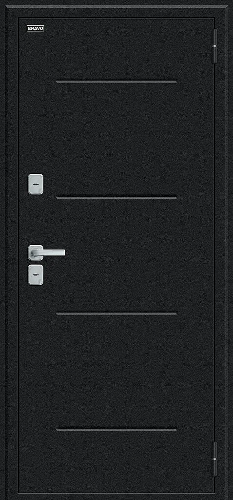 Входная дверь Thermo Лайн/BChrome Букле черное/Cappuccino Melinga BR6211 внешняя сторона